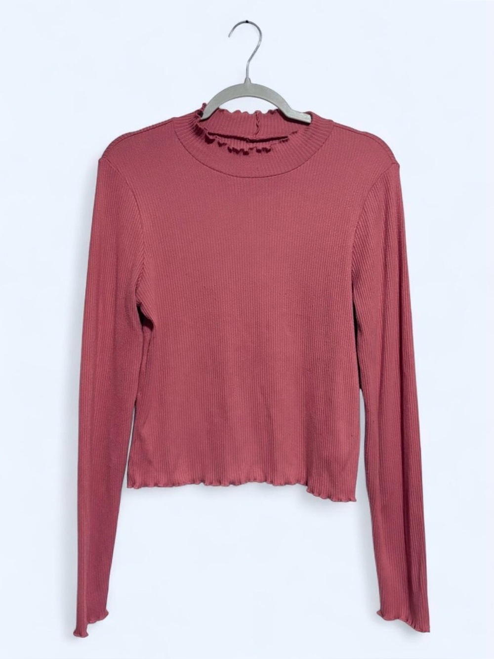 American Eagle  Ribbed Long-Sleeve Top in coral